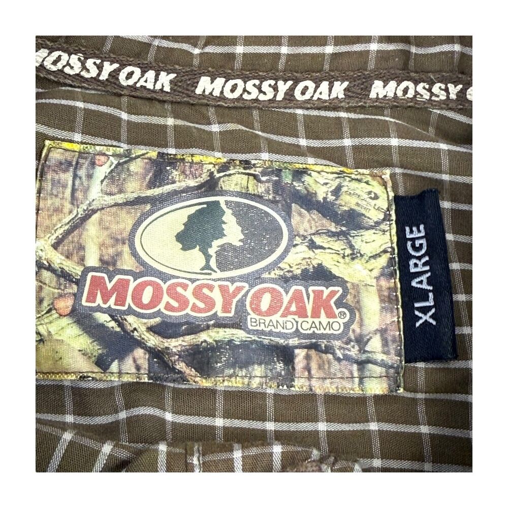 Mossy Oak Shirt Mens XL Brown White Check Cotton Short Sleeve Collared Button-Up - Picture 2 of 7
